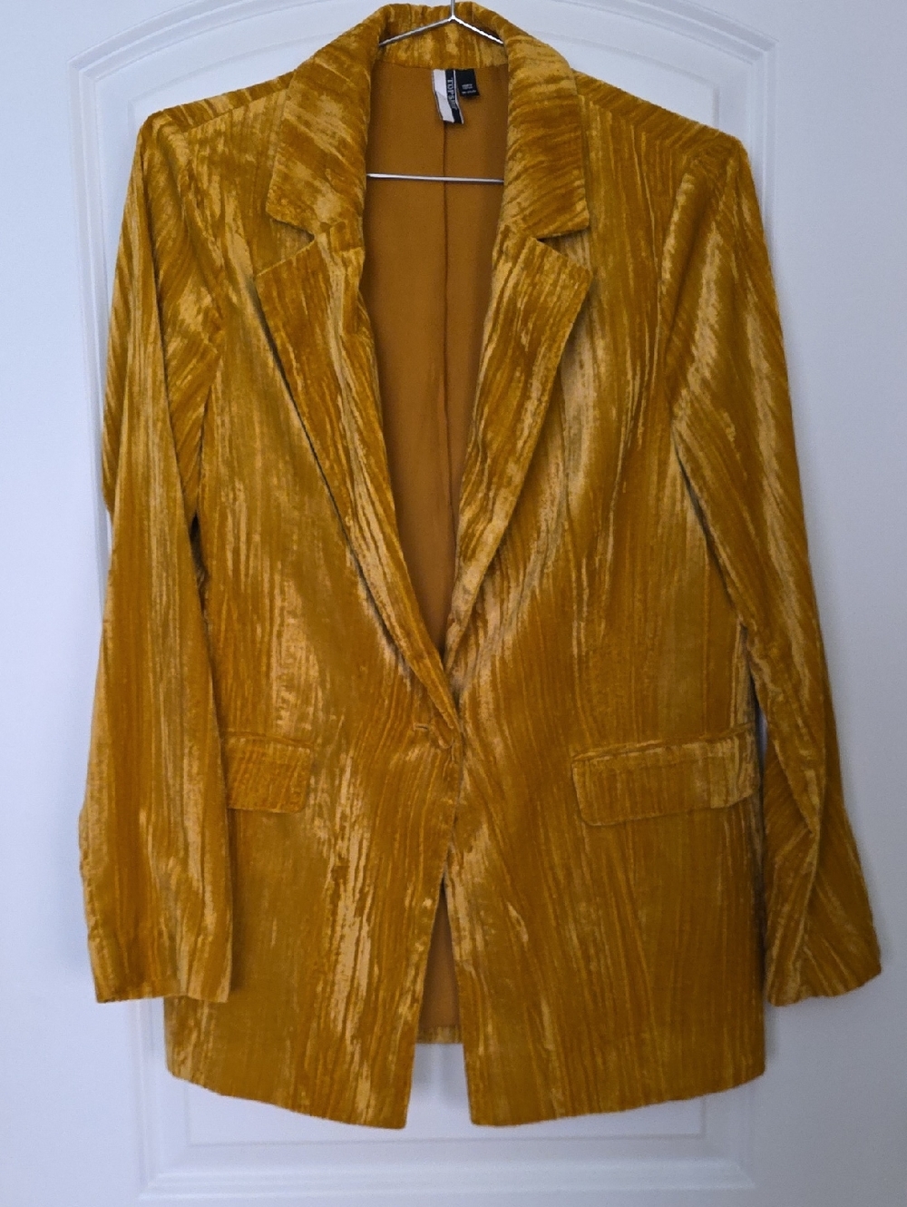 Topshop Crushed Velvet Blazer in Gold Sz8